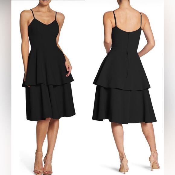 Dress The Population Black Yasmin Tiered Dress Size X-Small - Picture 1 of 9